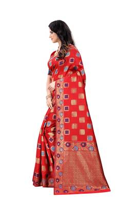 Red Woven Jacquard Saree With Blouse 2