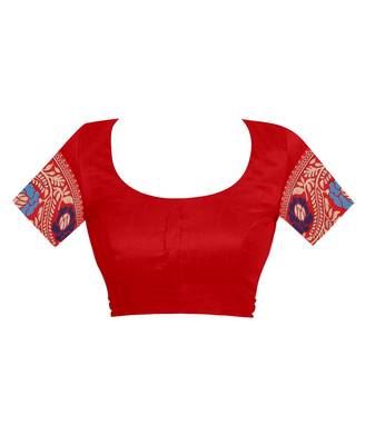 Red Woven Jacquard Saree With Blouse 4