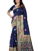 Navy Blue Woven Jacquard Saree With Blouse