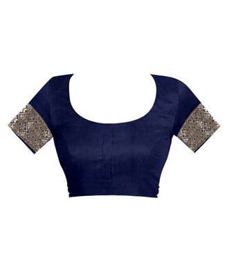 Navy Blue Woven Jacquard Saree With Blouse 4