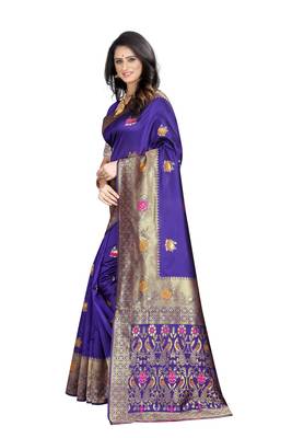Purple Woven Jacquard Saree With Blouse 2