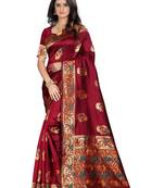 Maroon Woven Jacquard Saree With Blouse