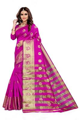 Pink woven silk blend saree with blouse 1