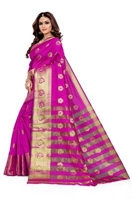 Pink woven silk blend saree with blouse 2