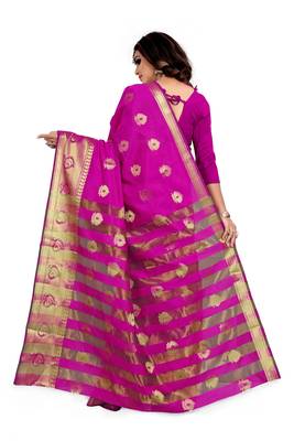 Pink woven silk blend saree with blouse 3