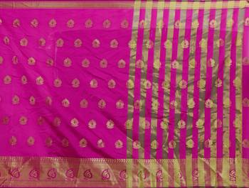 Pink woven silk blend saree with blouse 5