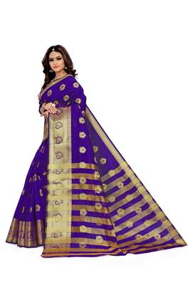 Violet woven silk blend saree with blouse 2