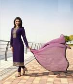 Wedding Blue Silk Embroidered  Indian Semi Straight Salwar Suit 