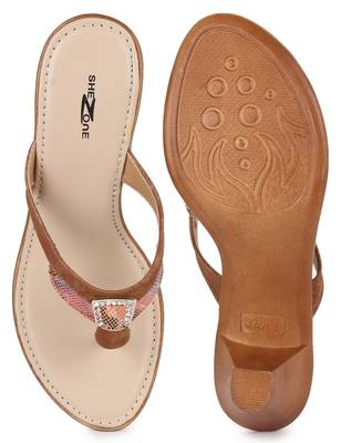 Beautiful Tan color synthetic material heels for women's 5