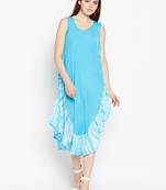 Women Turquoise Blue Color Tye Die Rayon Dress
