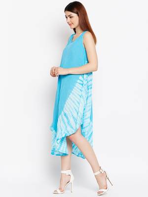 Women Turquoise Blue Color Tye Die Rayon Dress 3
