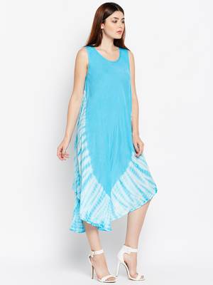 Women Turquoise Blue Color Tye Die Rayon Dress 4