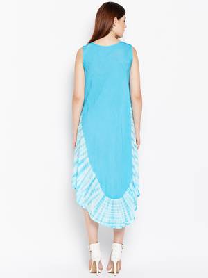 Women Turquoise Blue Color Tye Die Rayon Dress 5