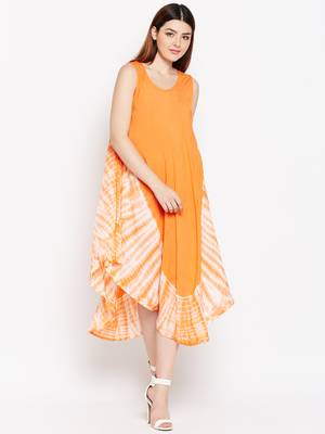 Women Orange and White Color Tye Die Rayon Dress 1