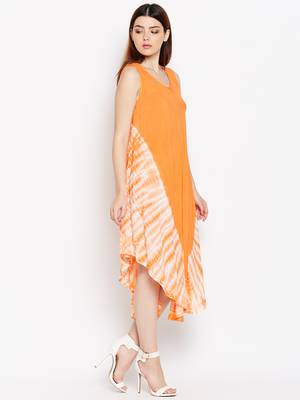 Women Orange and White Color Tye Die Rayon Dress 4