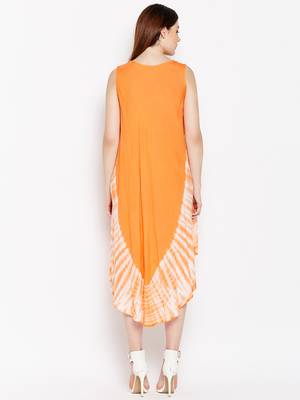 Women Orange and White Color Tye Die Rayon Dress 5