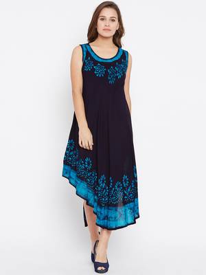 Women blue Color Batik Printed Rayon Dress 1