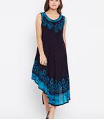 Women blue Color Batik Printed Rayon Dress