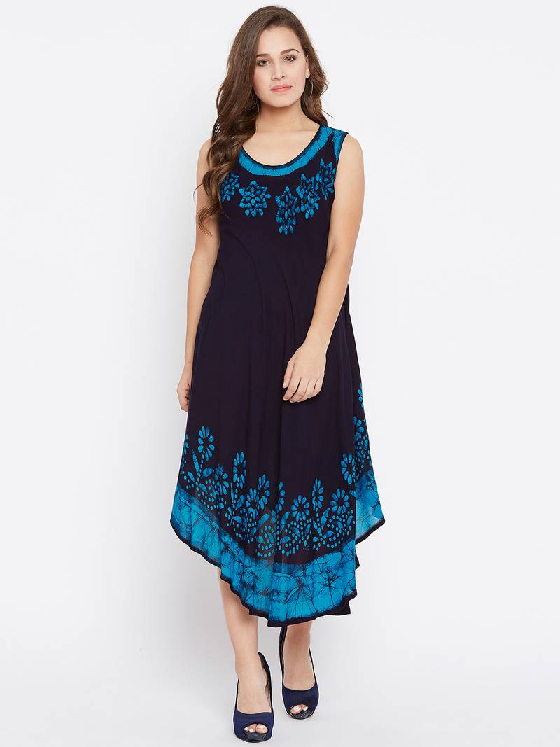 Women blue Color Batik Printed Rayon Dress