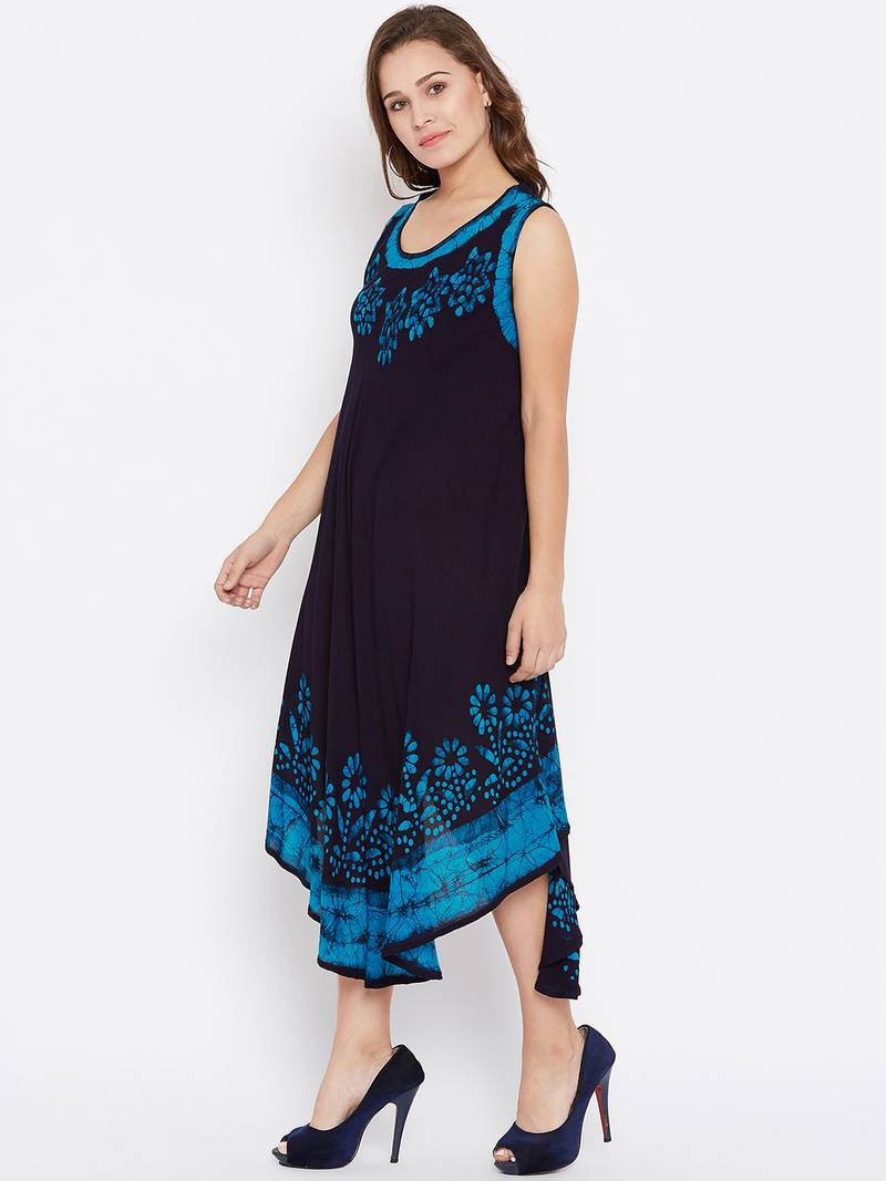 Women blue Color Batik Printed Rayon Dress