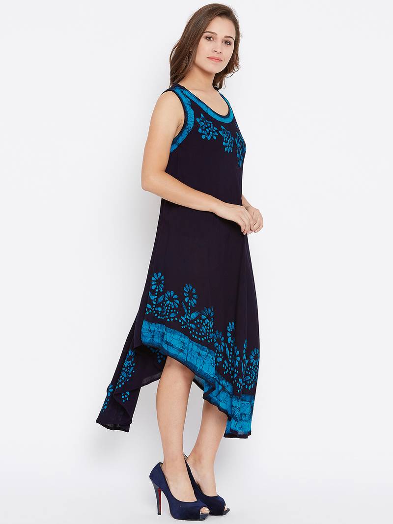 Women blue Color Batik Printed Rayon Dress