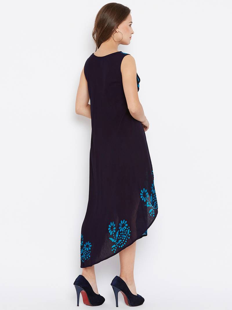 Women blue Color Batik Printed Rayon Dress