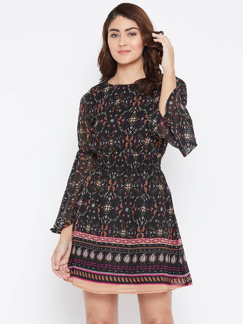 georgette knee length dress Santorelli Abstract Georgette Fit & Flare Knee-Length Dress