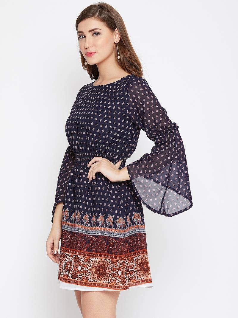 Women blue and Multicolor Printed Cotton Lining Knee Length