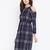 Women blue Color Checked Printed Crepe Knee Length Dress