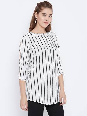 Women White Color Stripe Printed crepe Tunic 4