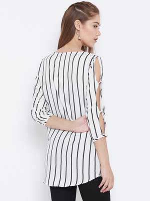 Women White Color Stripe Printed crepe Tunic 5