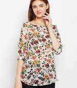 Women Beige and Multicolor Floral Printed georgette Top