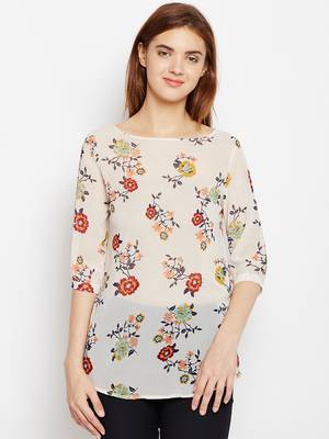 Women Off White Color Floral Printed georgette Top 1