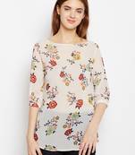 Women Off White Color Floral Printed georgette Top