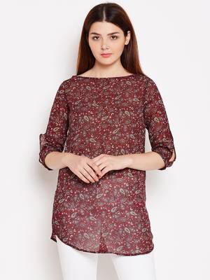 Women Maroon Color Paisley Printed georgette Tunic 1