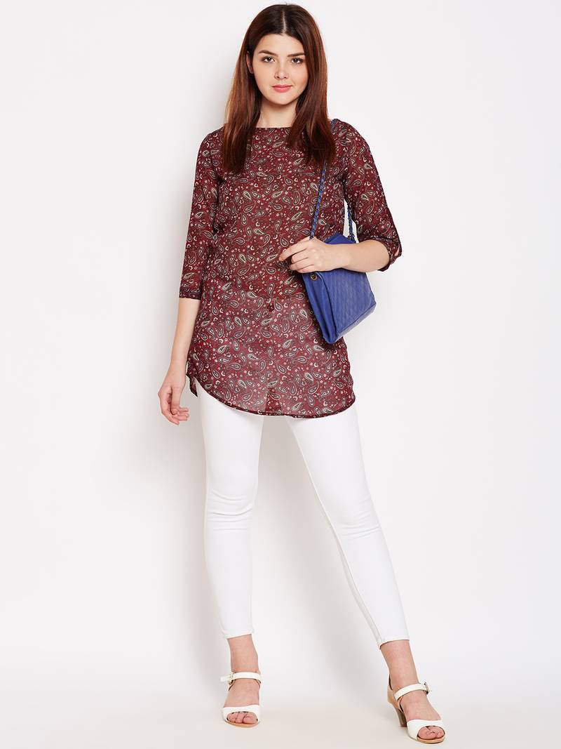 Women Maroon Color Paisley Printed georgette Tunic