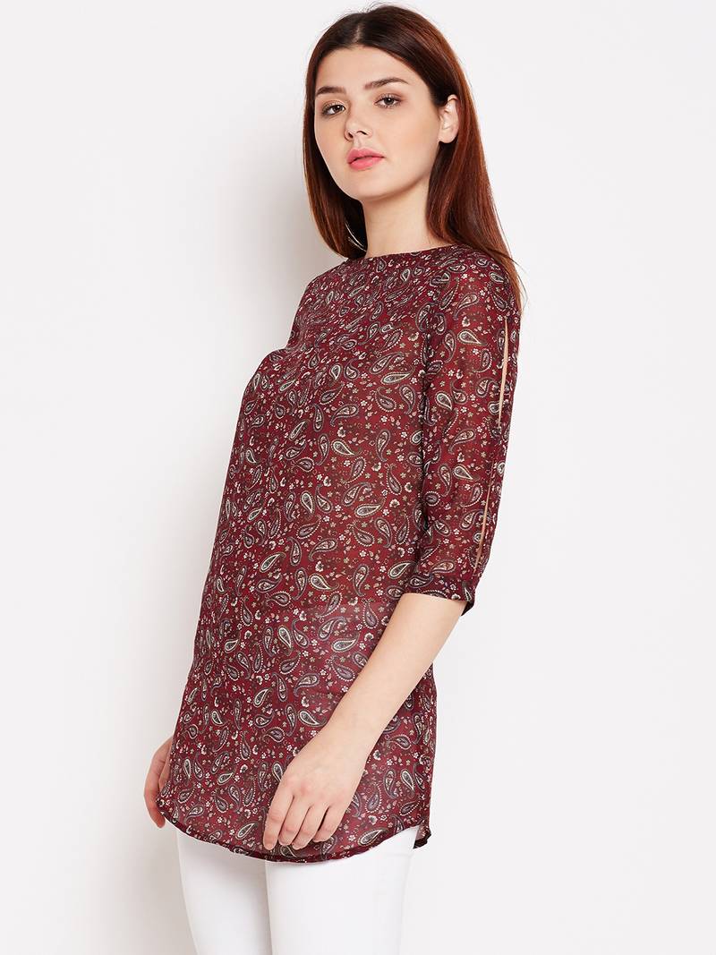 Women Maroon Color Paisley Printed georgette Tunic