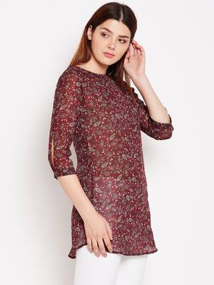 Women Maroon Color Paisley Printed georgette Tunic 4