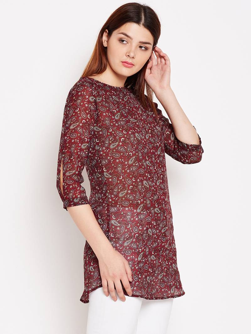 Women Maroon Color Paisley Printed georgette Tunic