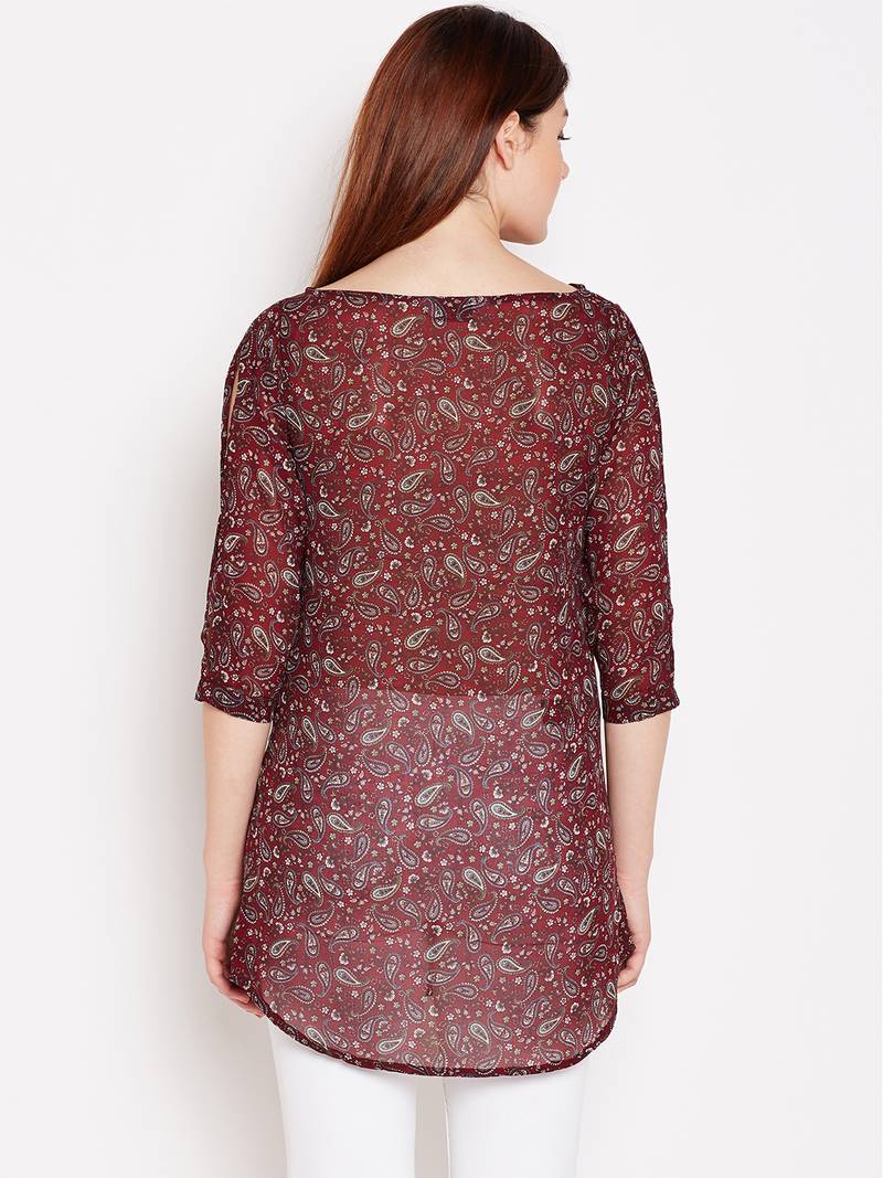 Women Maroon Color Paisley Printed georgette Tunic