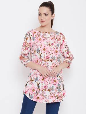 Women Cream Multicolor Floral Printed crepe Tunic 1