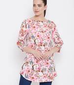 Women Cream Multicolor Floral Printed crepe Tunic