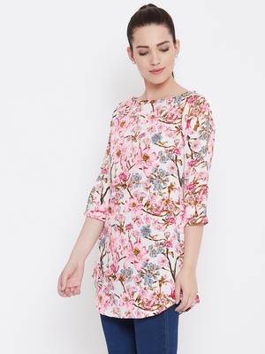 Women Cream Multicolor Floral Printed crepe Tunic 3