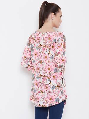 Women Cream Multicolor Floral Printed crepe Tunic 5