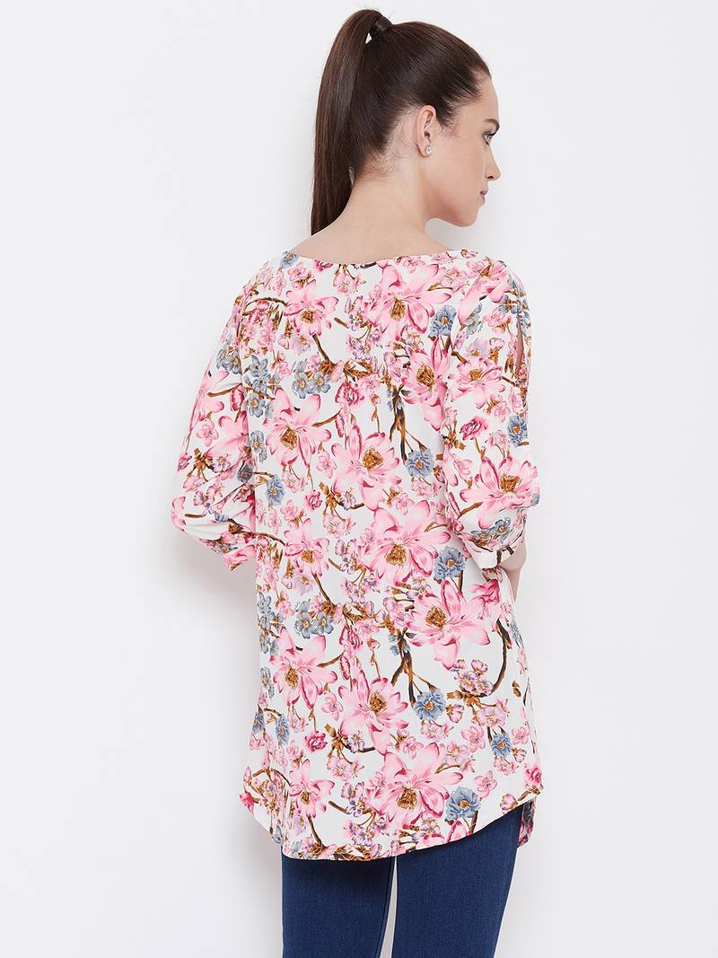 Women Cream Multicolor Floral Printed crepe Tunic