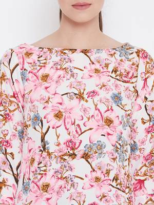 Women Cream Multicolor Floral Printed crepe Tunic 7