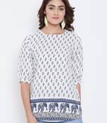 Women White and Multicolor Printed crepe Top