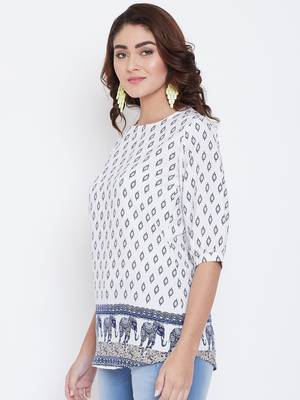 Women White and Multicolor Printed crepe Top 3