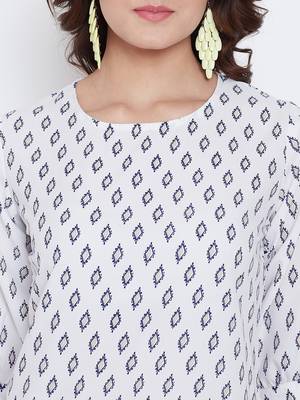 Women White and Multicolor Printed crepe Top 6