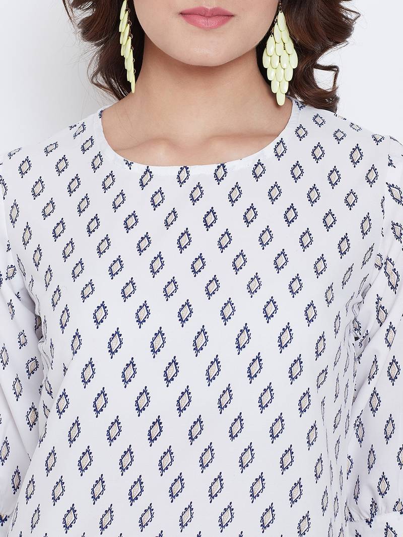 Women White and Multicolor Printed crepe Top